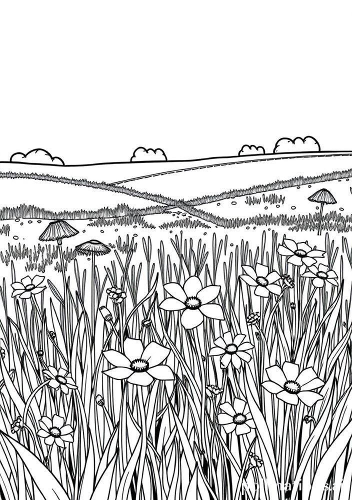 A Branca de Neve com flores do campo para colorir