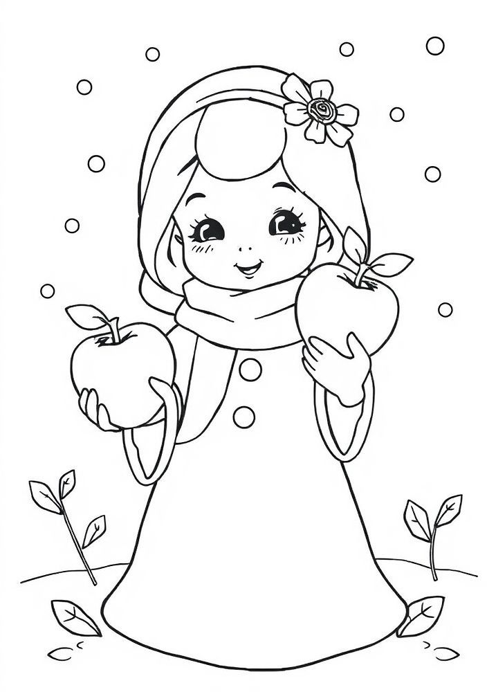 A Branca de Neve segurando a maçã para colorir