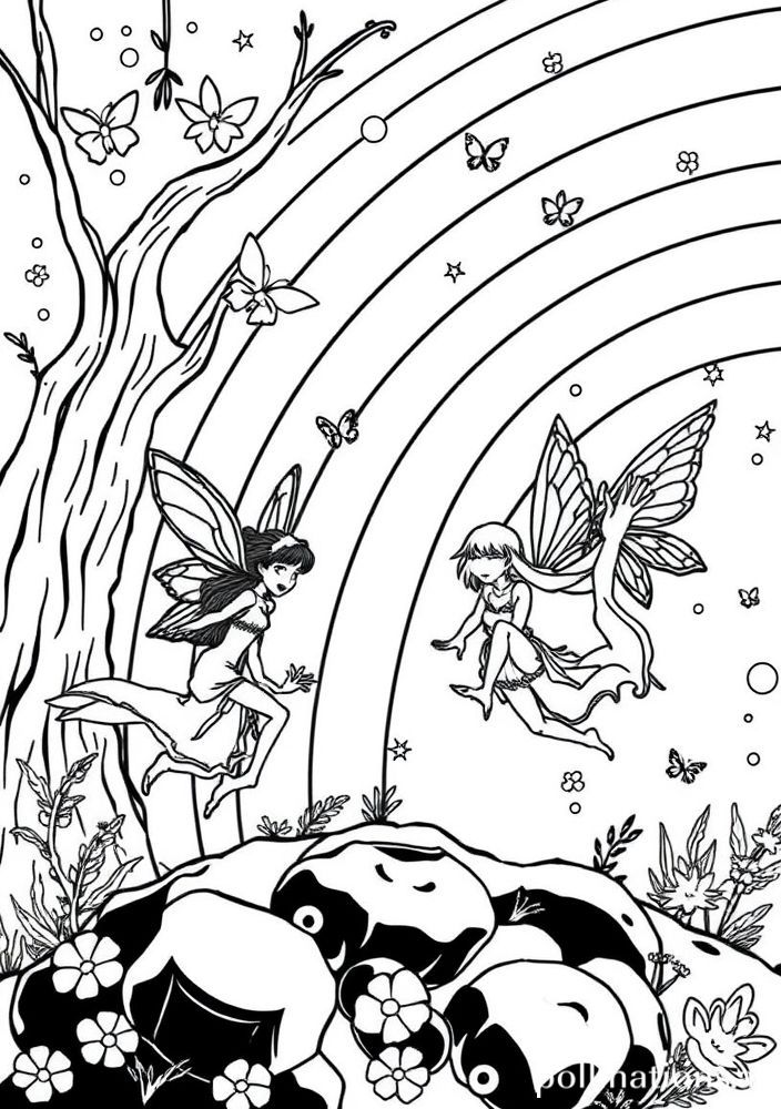 Arco-íris com Fadas e Duendes para colorir