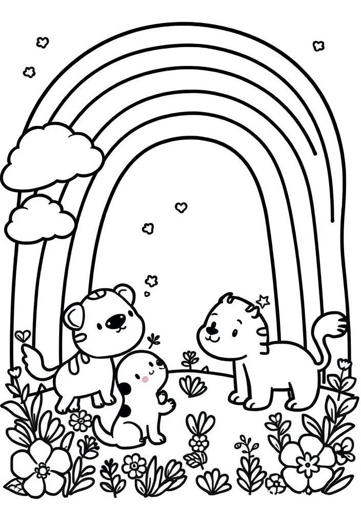 Arco-íris e Animais Divertidos para colorir