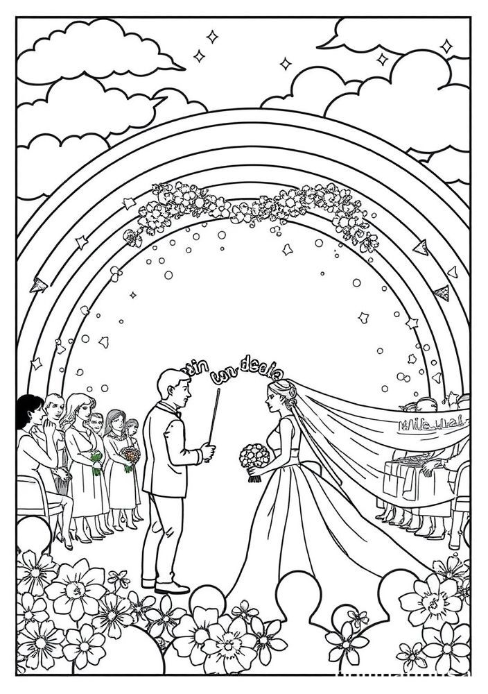 Arco-íris e Casamento dos Sonhos para colorir