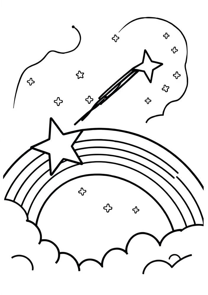Arco-íris e Estrela Cadente para colorir