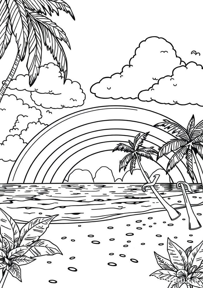 Arco-íris e Férias na Praia para colorir