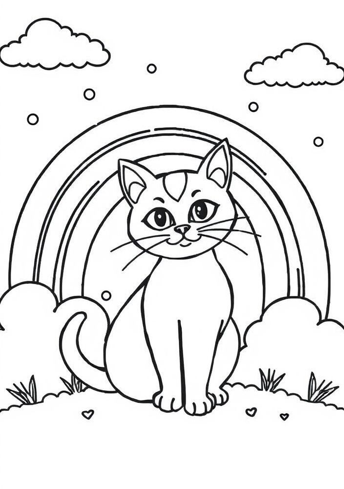 Arco-íris e Gato Colorido para colorir