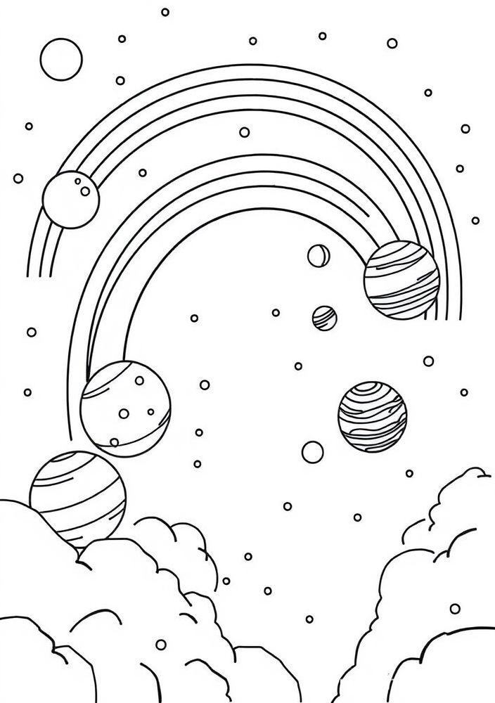 Arco-íris e Planetas para colorir