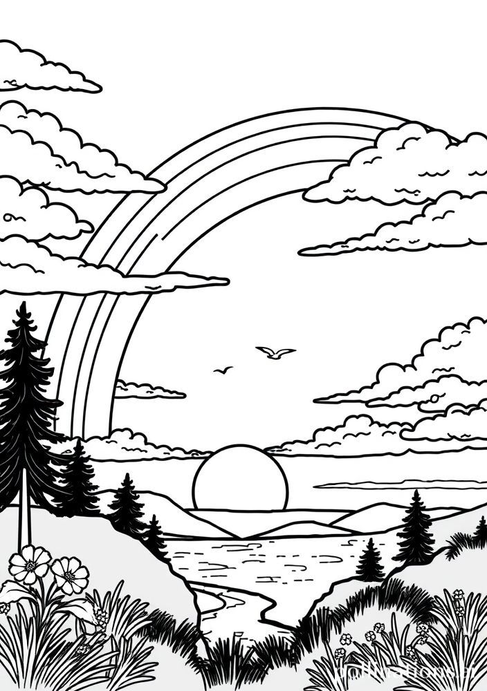 Arco-íris e Pôr do Sol para colorir