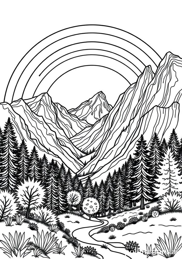 Arco-íris em uma Montanha para colorir