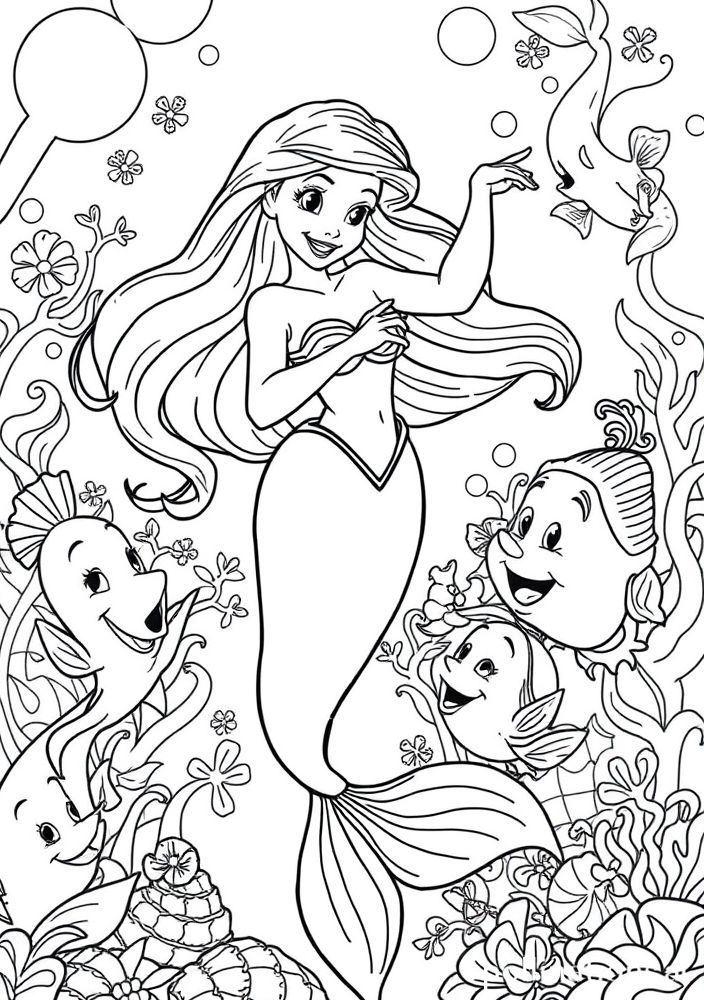 Ariel dançando com os outros personagens da Disney para colorir