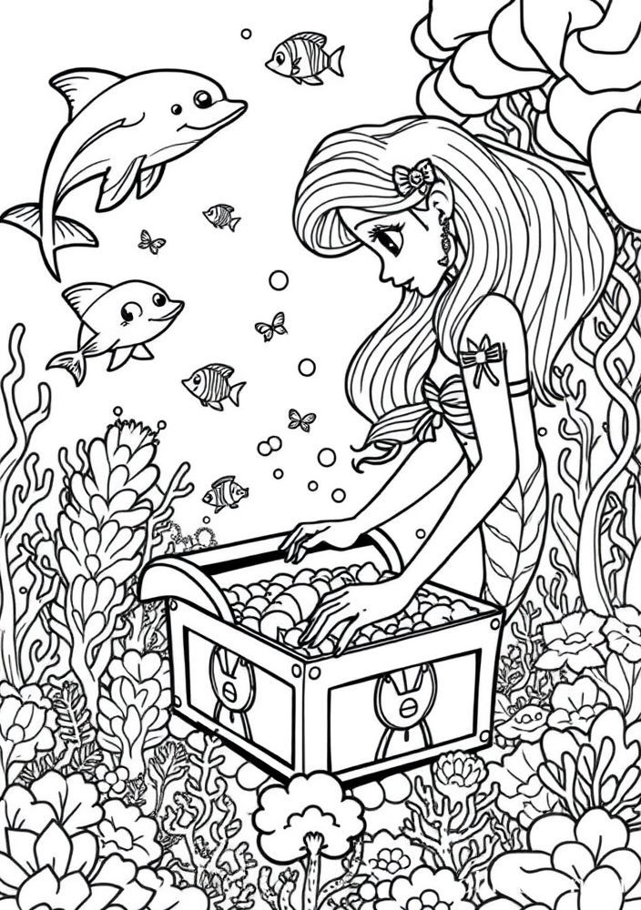 Ariel e seus amigos em uma aventura submarina para colorir