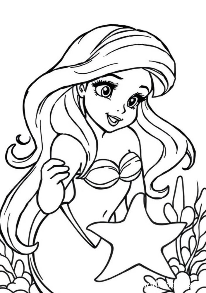 Ariel e uma estrela-do-mar para colorir