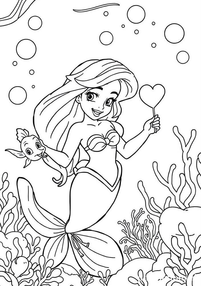 Ariel em uma festa subaquática para colorir