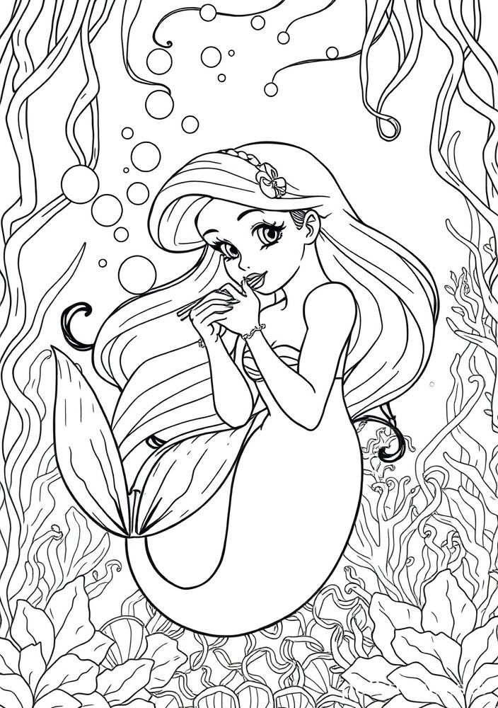 Ariel fazendo bolhas de ar para colorir