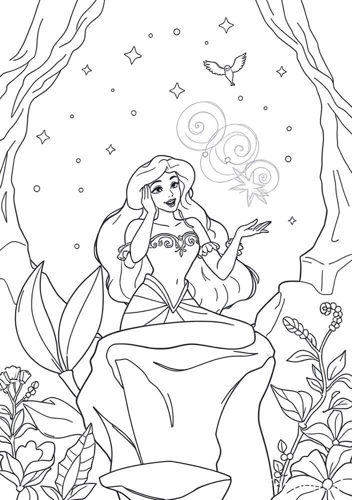 Ariel fazendo um feitiço mágico para colorir