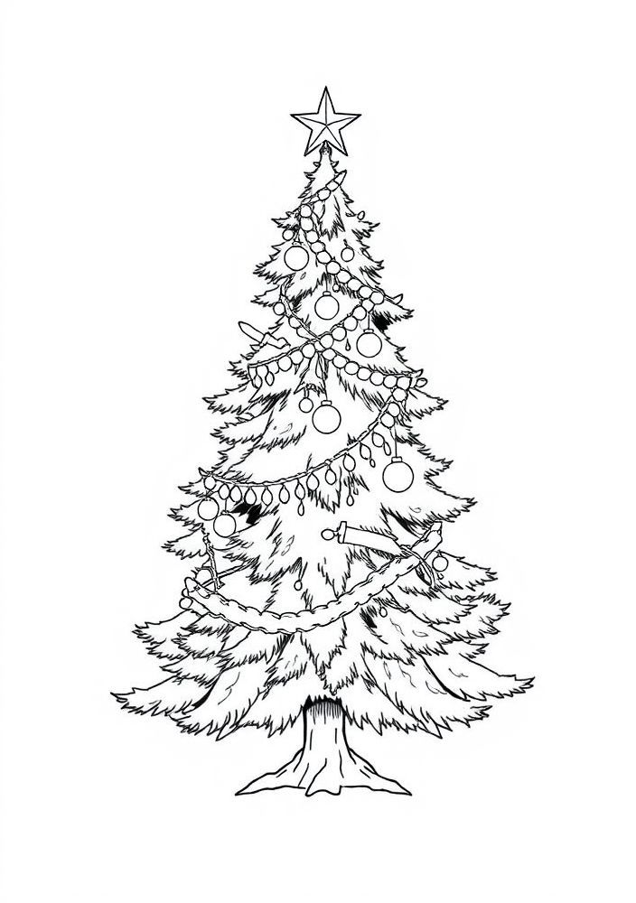 Árvore de Natal com guirlandas para colorir