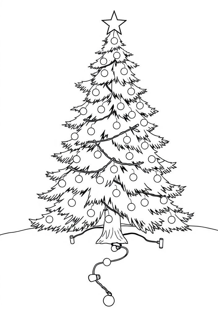 Árvore de Natal com um caminho de luzes para colorir