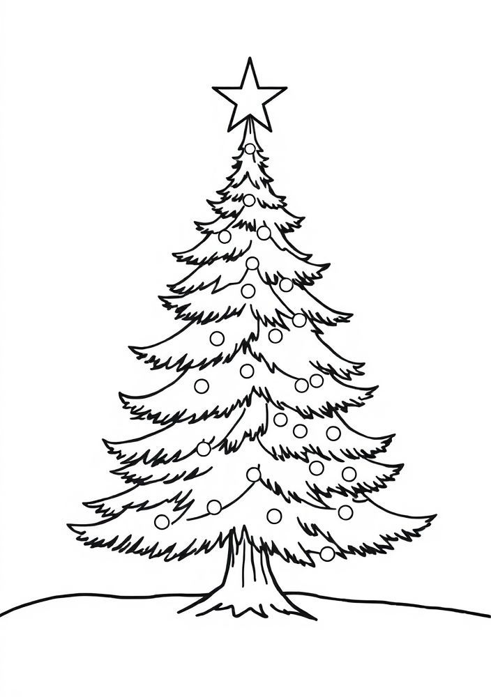 Árvore de Natal com uma estrela cadente para colorir