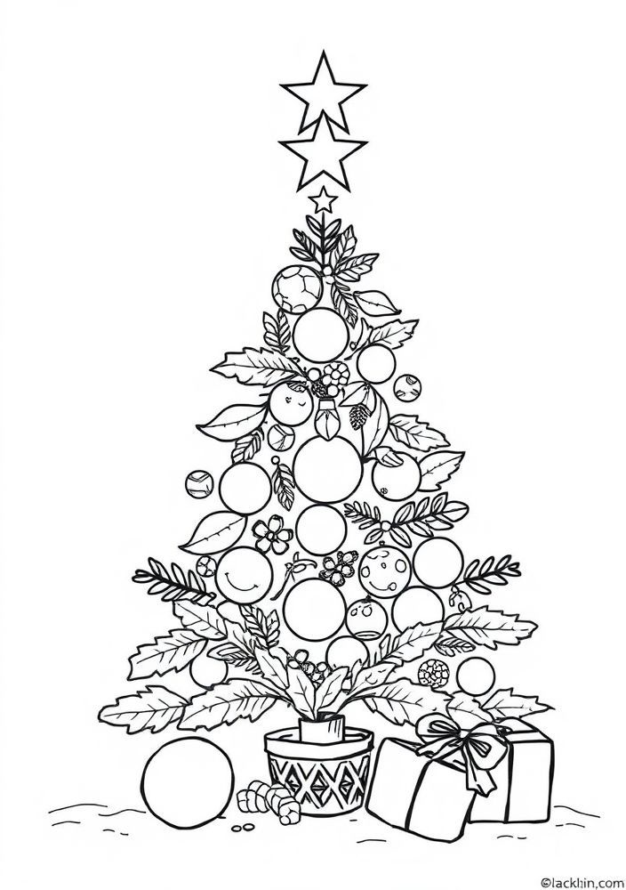 Árvore de Natal feita de elementos naturais para colorir