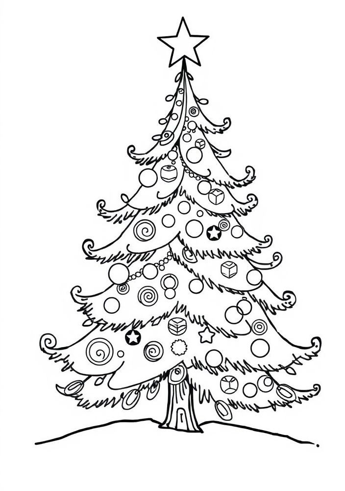 Árvore de Natal no estilo doodle para colorir