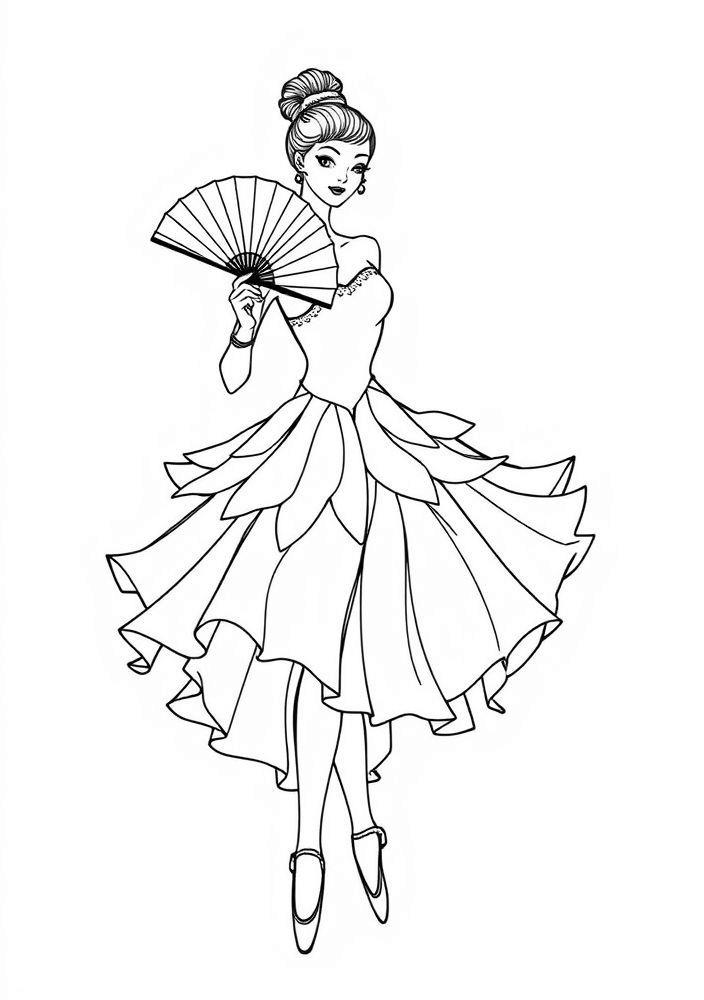 Bailarina com leque para colorir