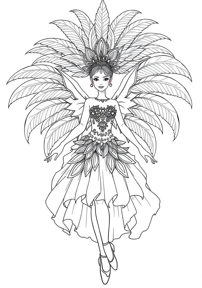 Bailarina de Carnaval com penas para colorir