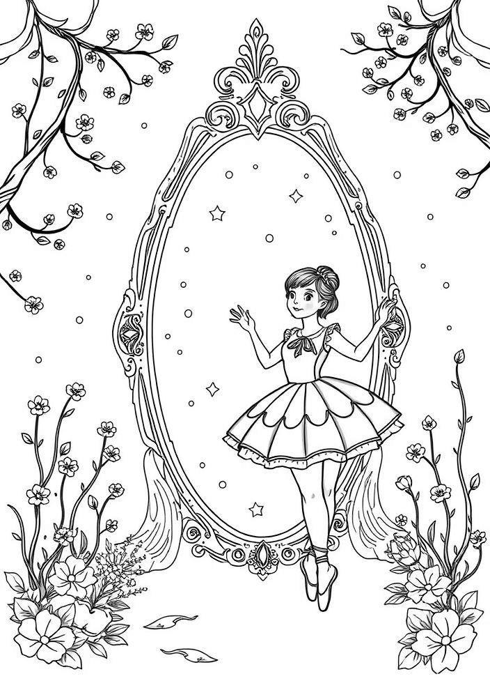 Bailarina e o espelho mágico para colorir