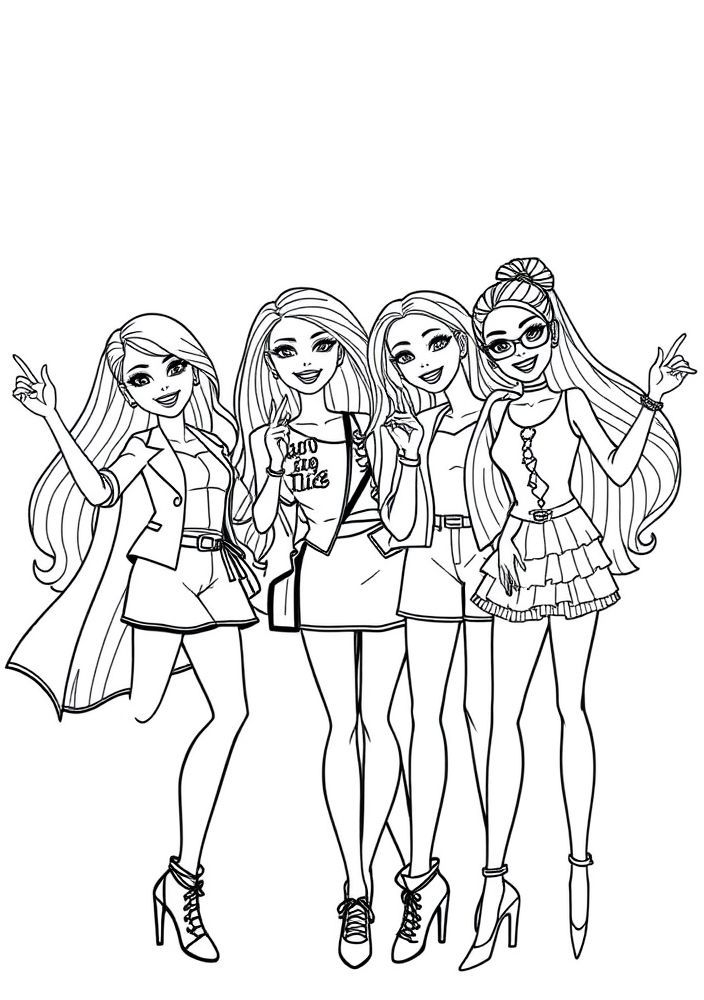 Barbie com seus amigos para colorir