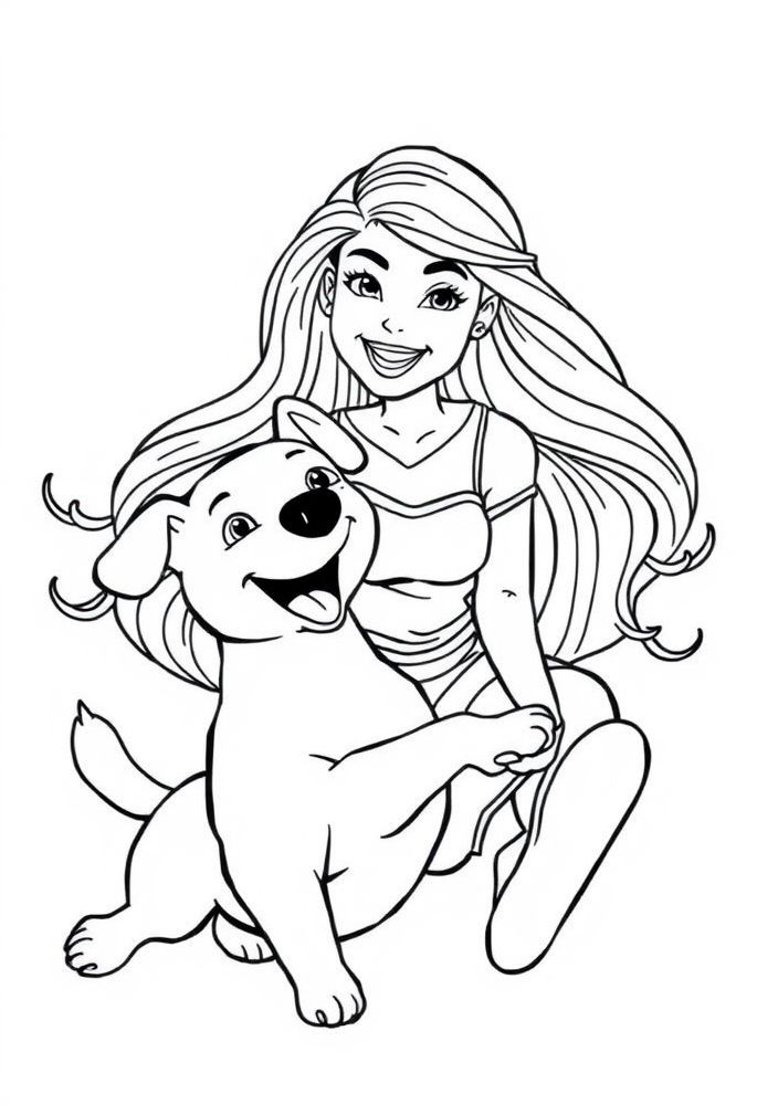 Barbie e seu cachorro para colorir