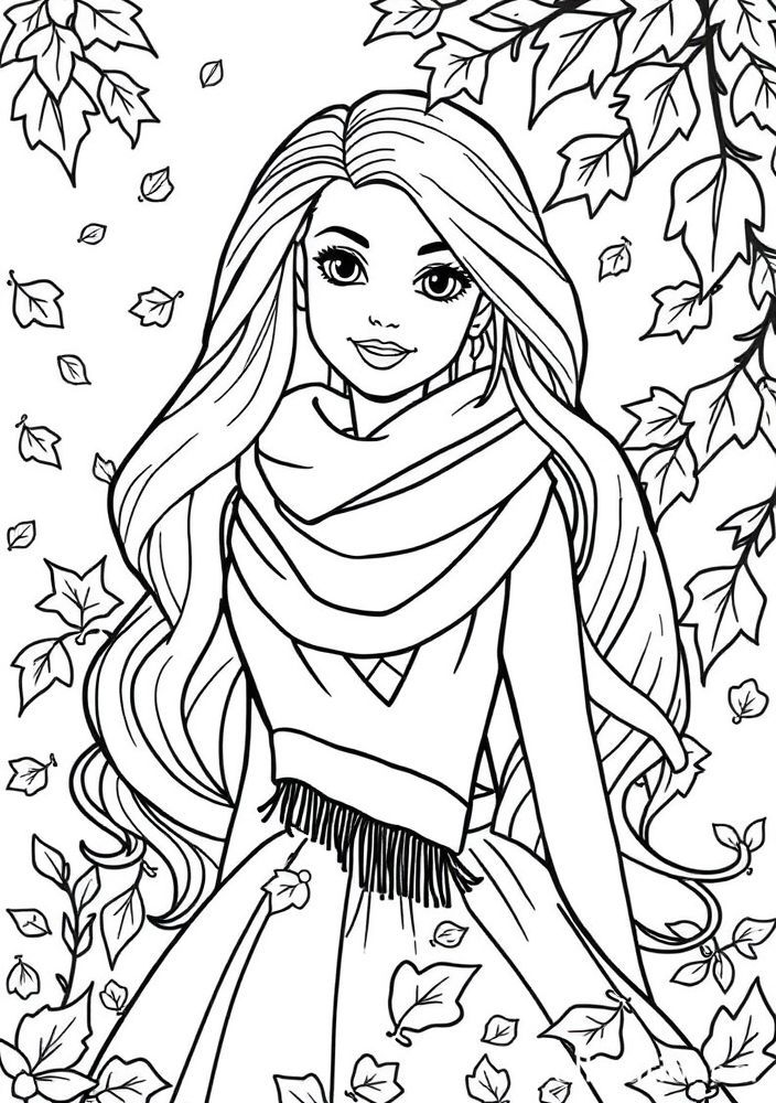 Barbie no outono para colorir