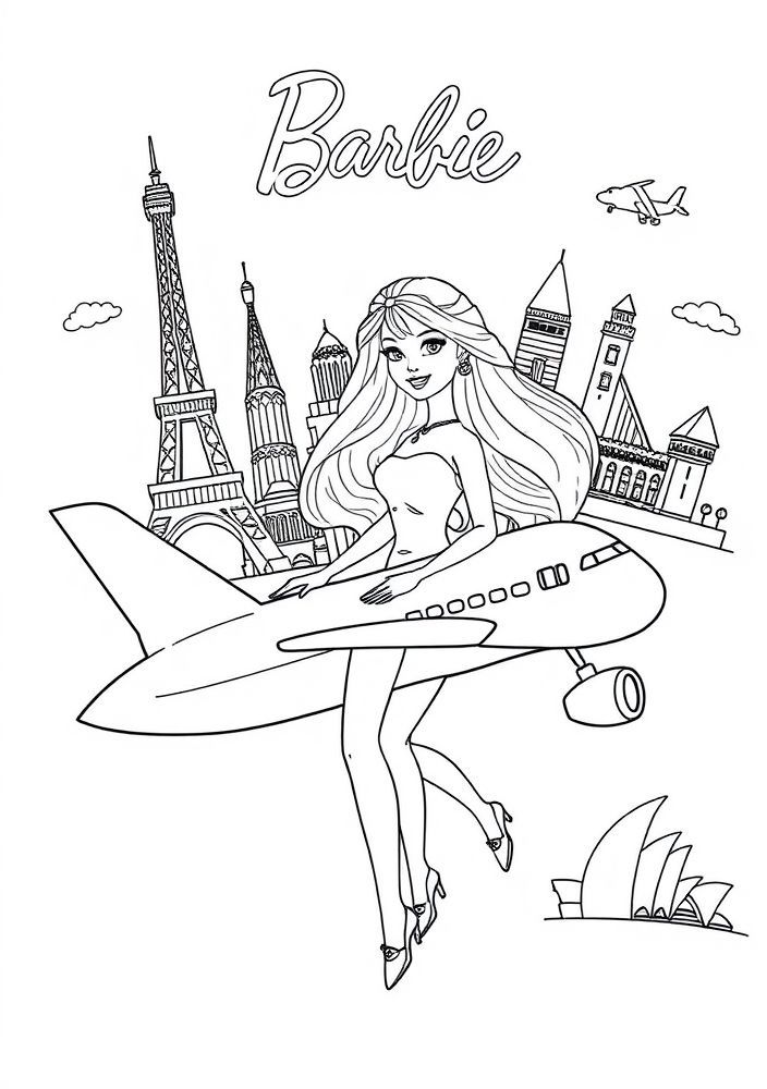 Barbie viajando pelo mundo para colorir