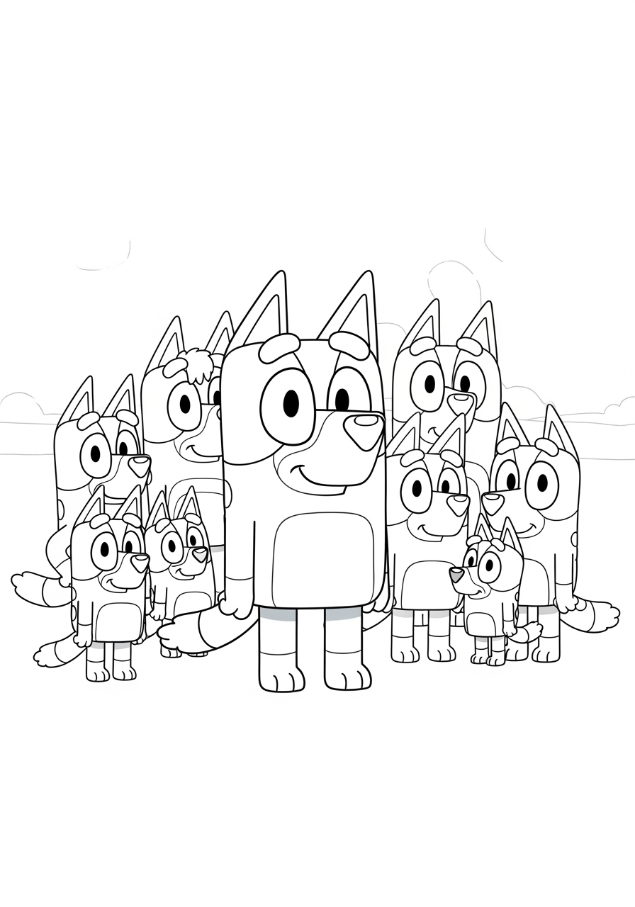 Desenho do Bluey e sua família para colorir diversão para crianças