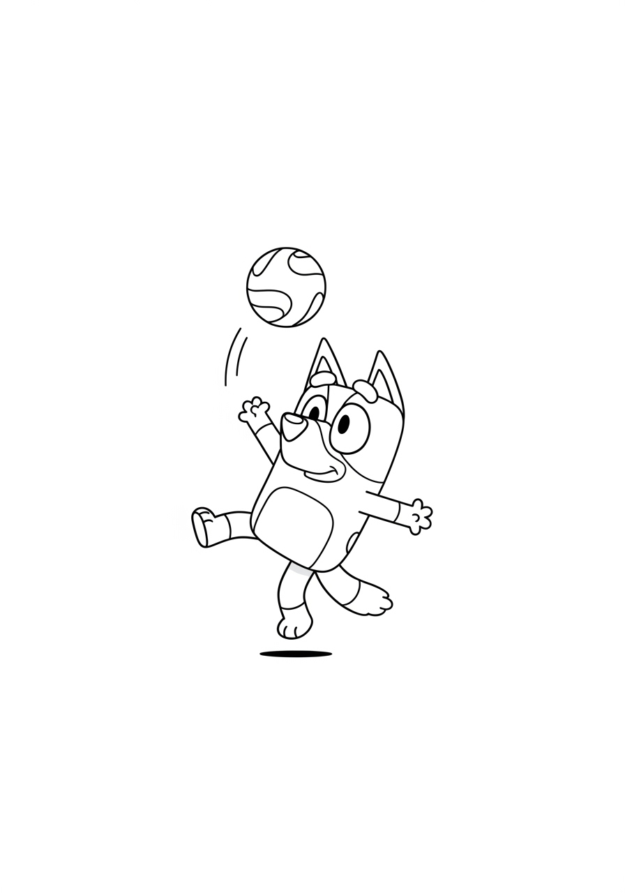 Desenho de Bluey chutando bola para crianças