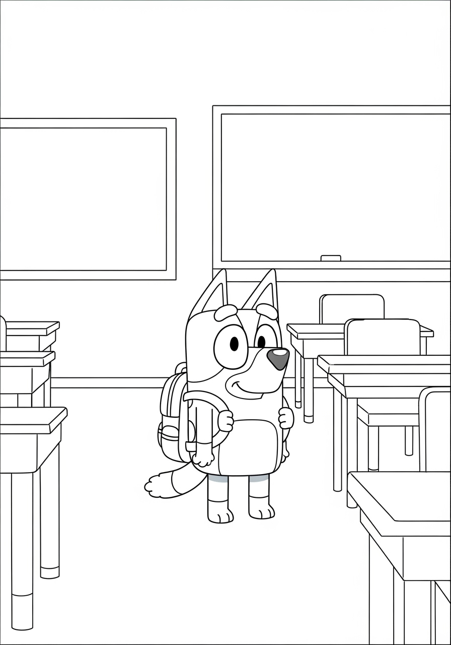 Bluey na sala de aula desenho para colorir com mochila escolar