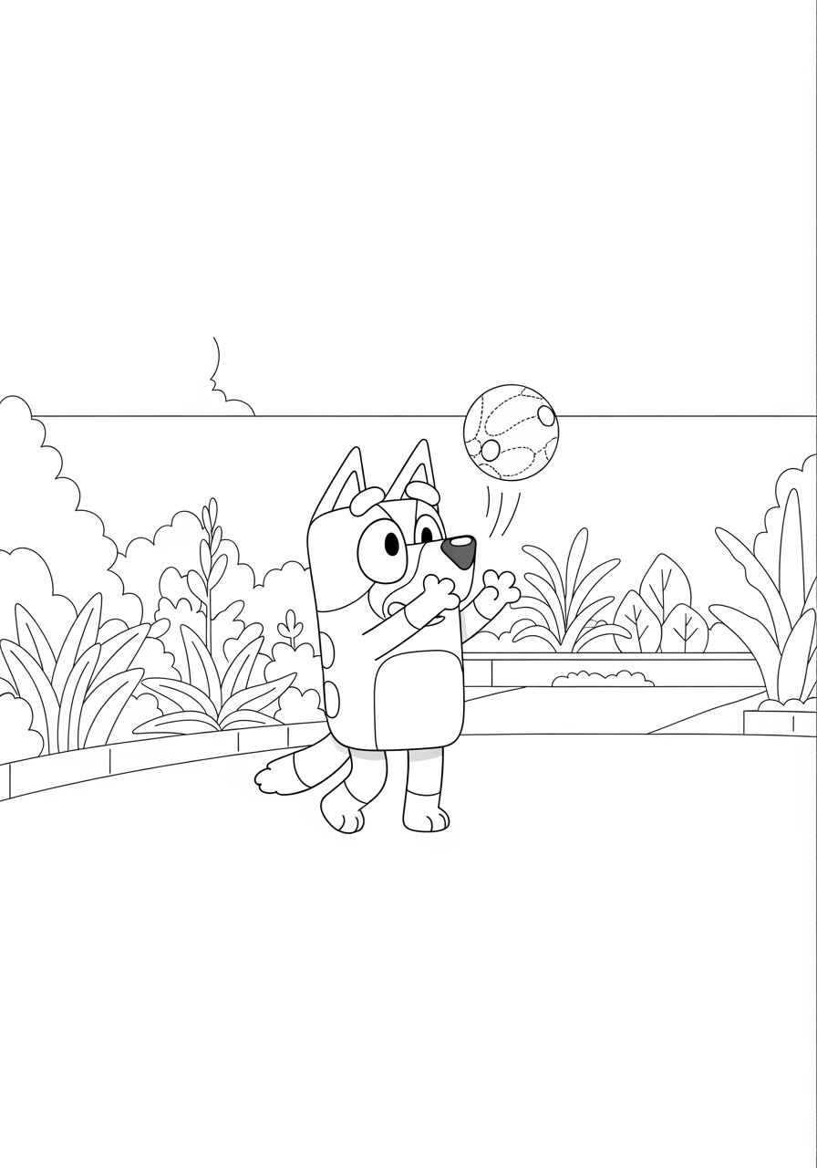 Bluey para colorir brincando com bola no parque diversão para crianças
