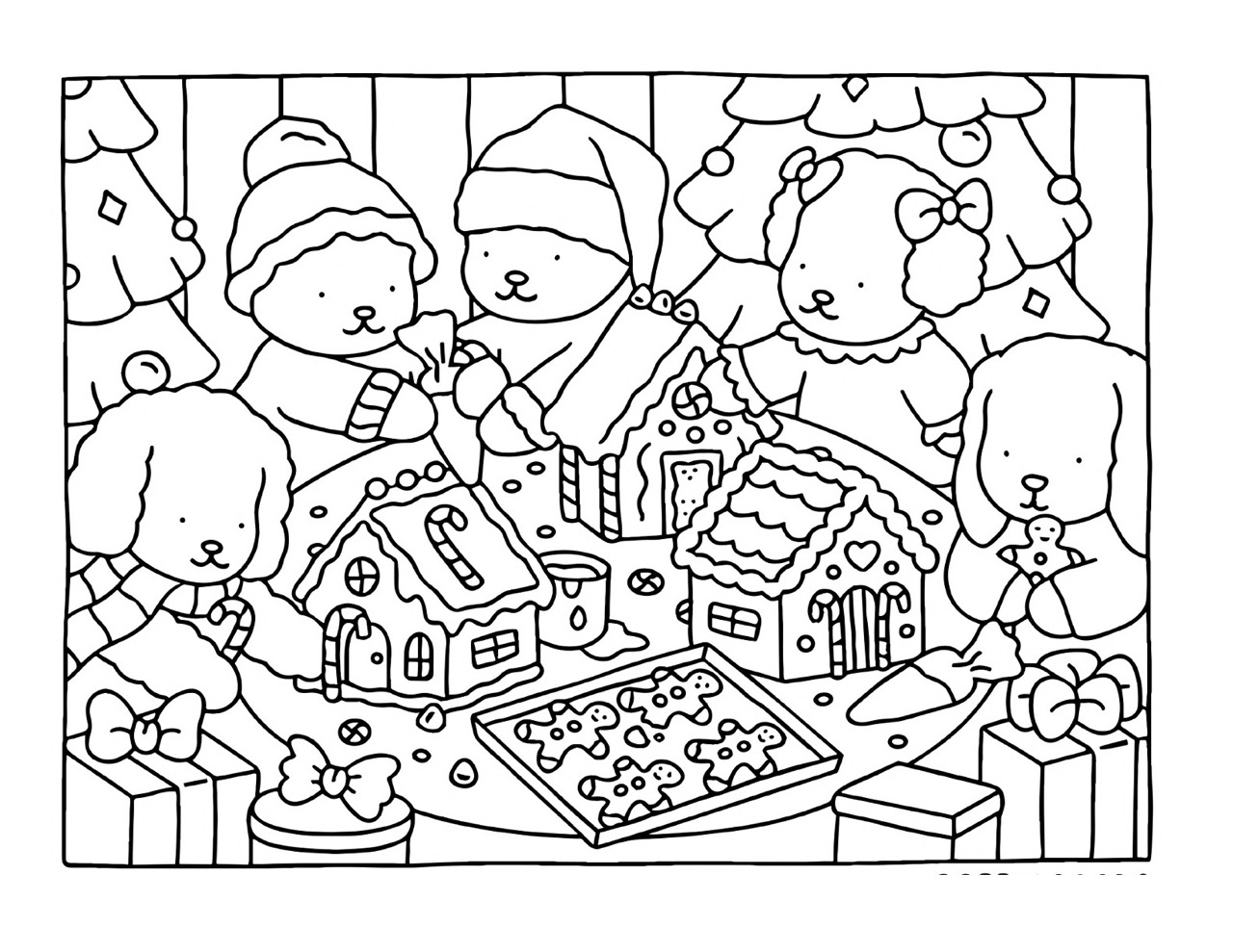 Bobbie Goods decorando casas de gengibre com amigos no Natal