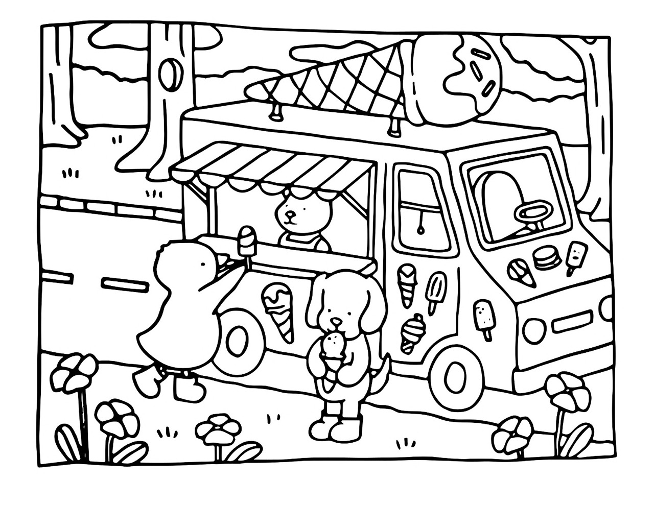 Bobbie Goods amigos comprando sorvete no carrinho de sorvete na rua