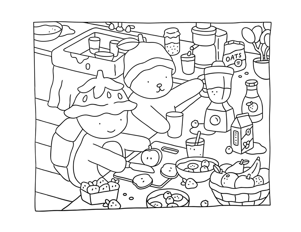 Bobbie Goods preparando um smoothie com frutas na cozinha