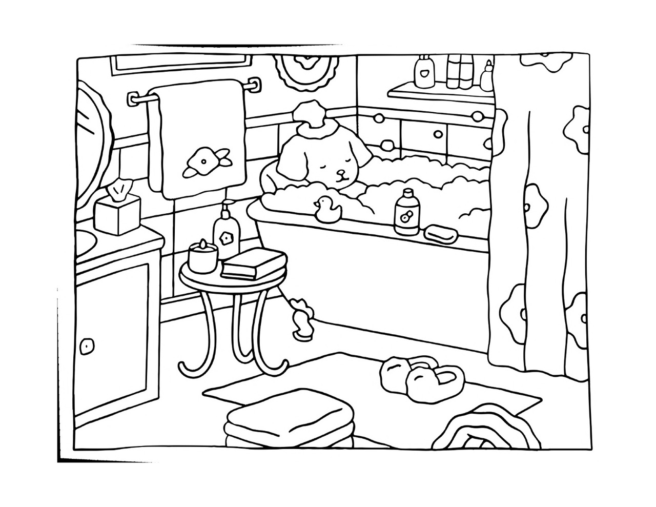 Bobbie Goods relaxando em banheira cheia de espuma com patinho de borracha