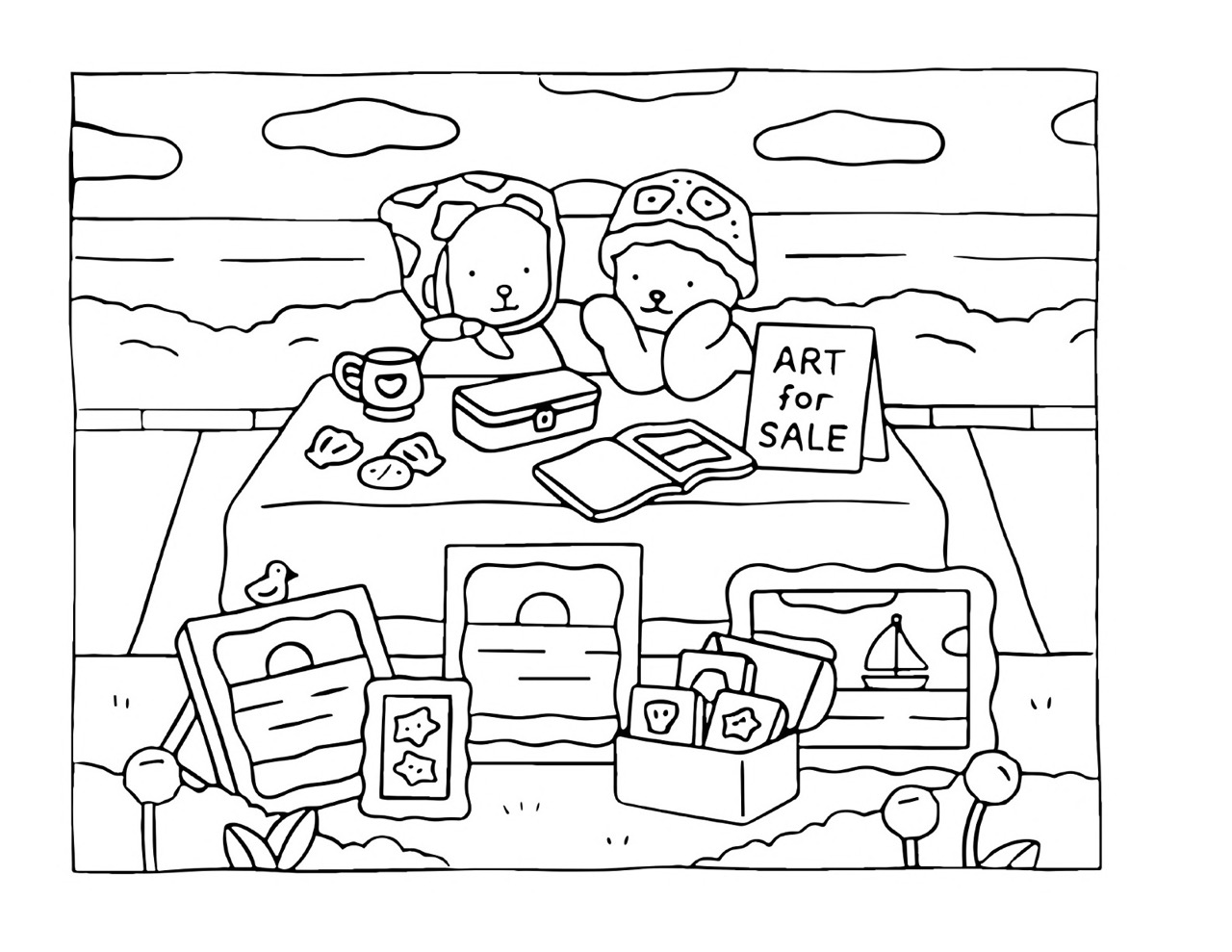 Bobbie Goods vendendo arte em uma feira de artesanato ao ar livre