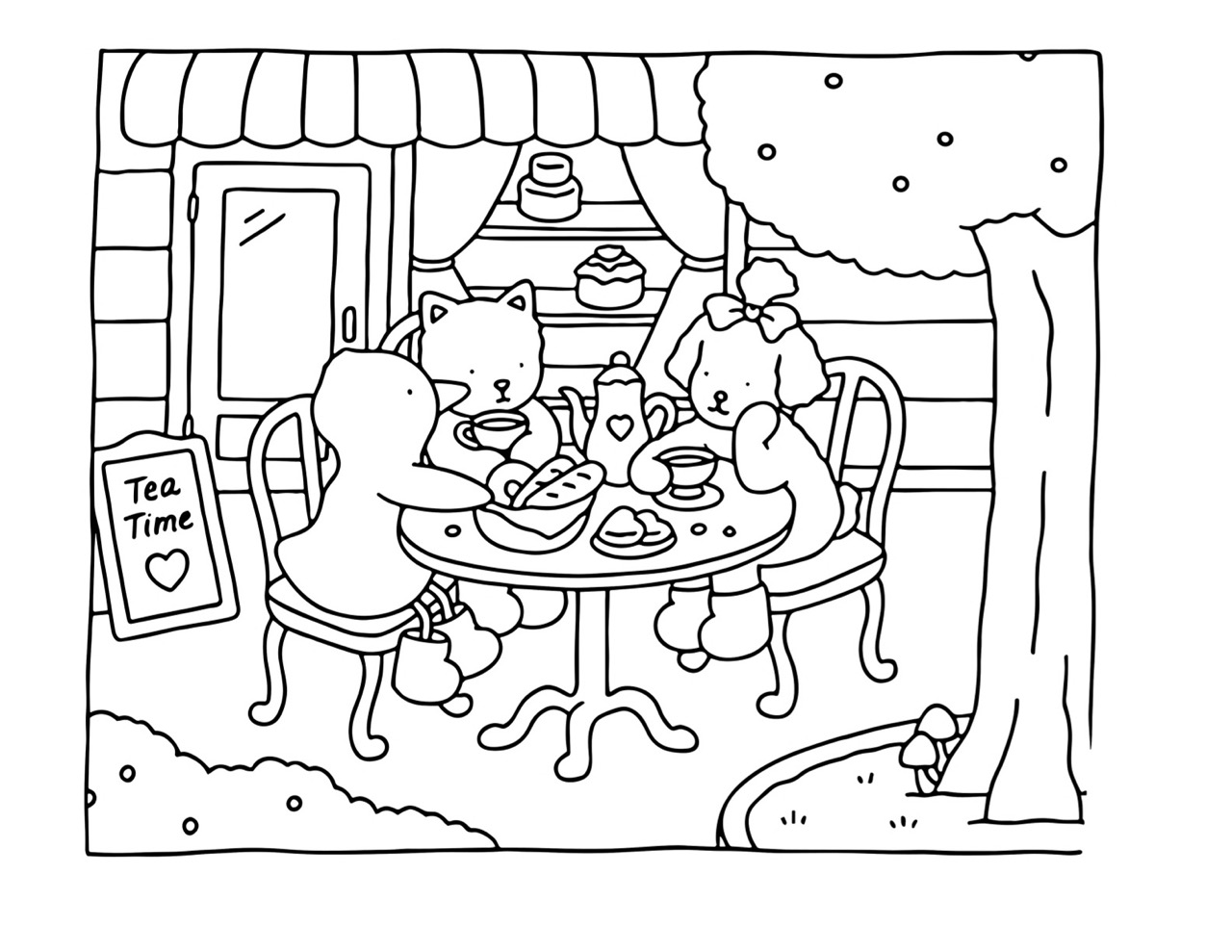 Bobbie Goods tomando chá com amigos em um café acolhedor