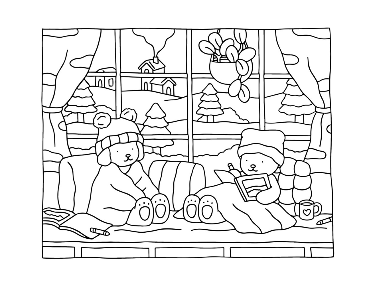 Bobbie Goods relaxando em casa em um dia de inverno para colorir