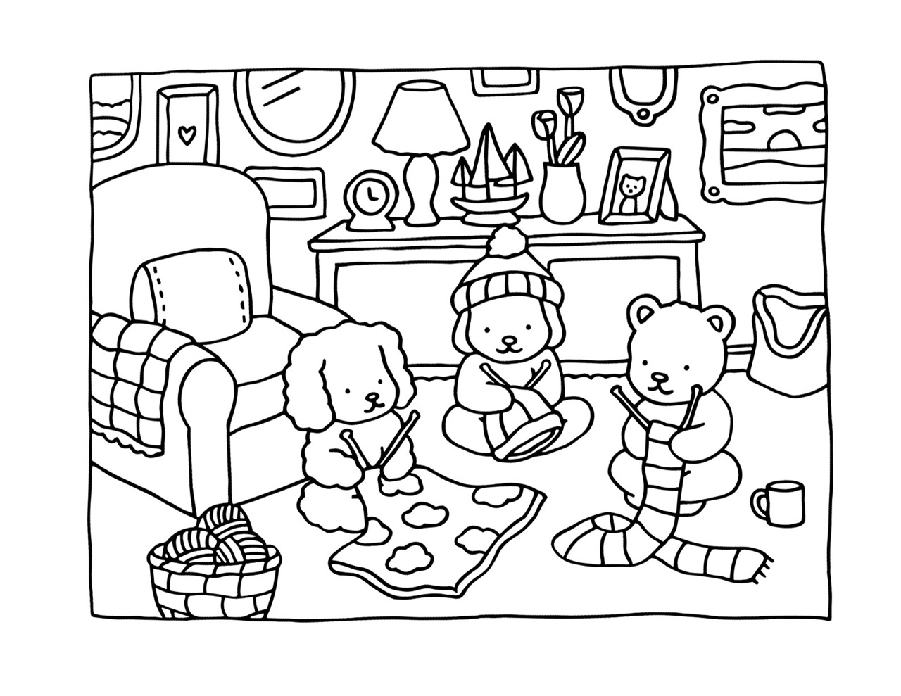 Bobbie Goods tricota com amigos em um quarto aconchegante desenho