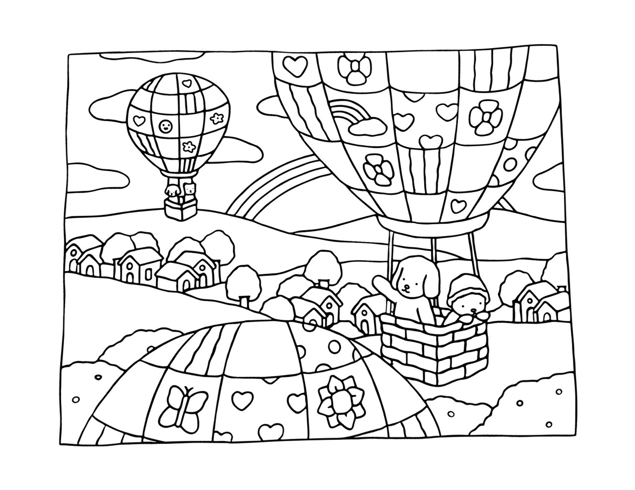 Bobbie Goods voando em balões sobre a cidade para colorir