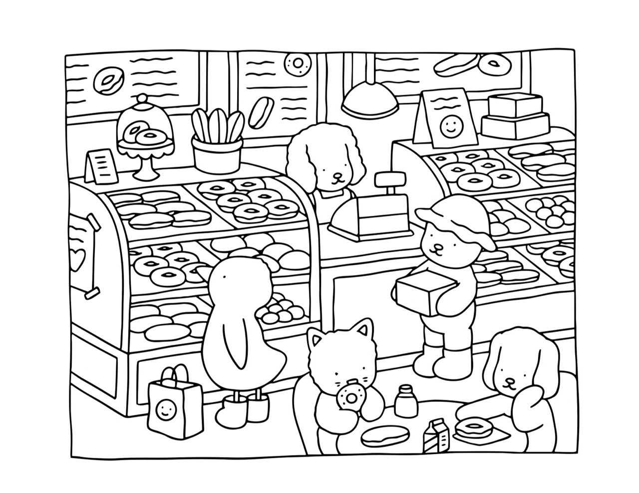 Bobbie Goods e amigos em uma deliciosa padaria de donuts desenhos