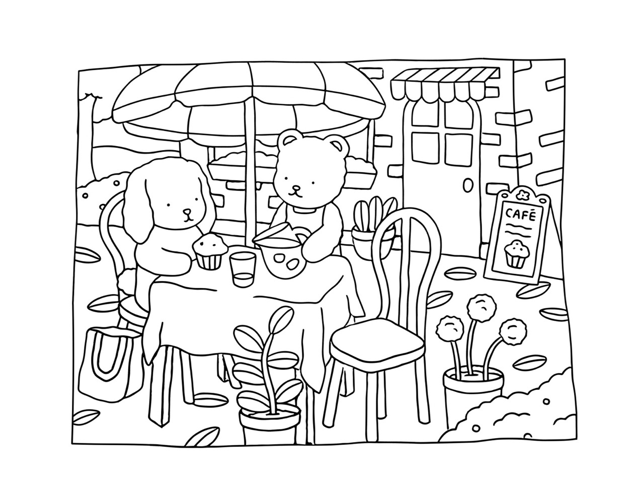 Bobbie Goods tomando café com amigos em um café ao ar livre