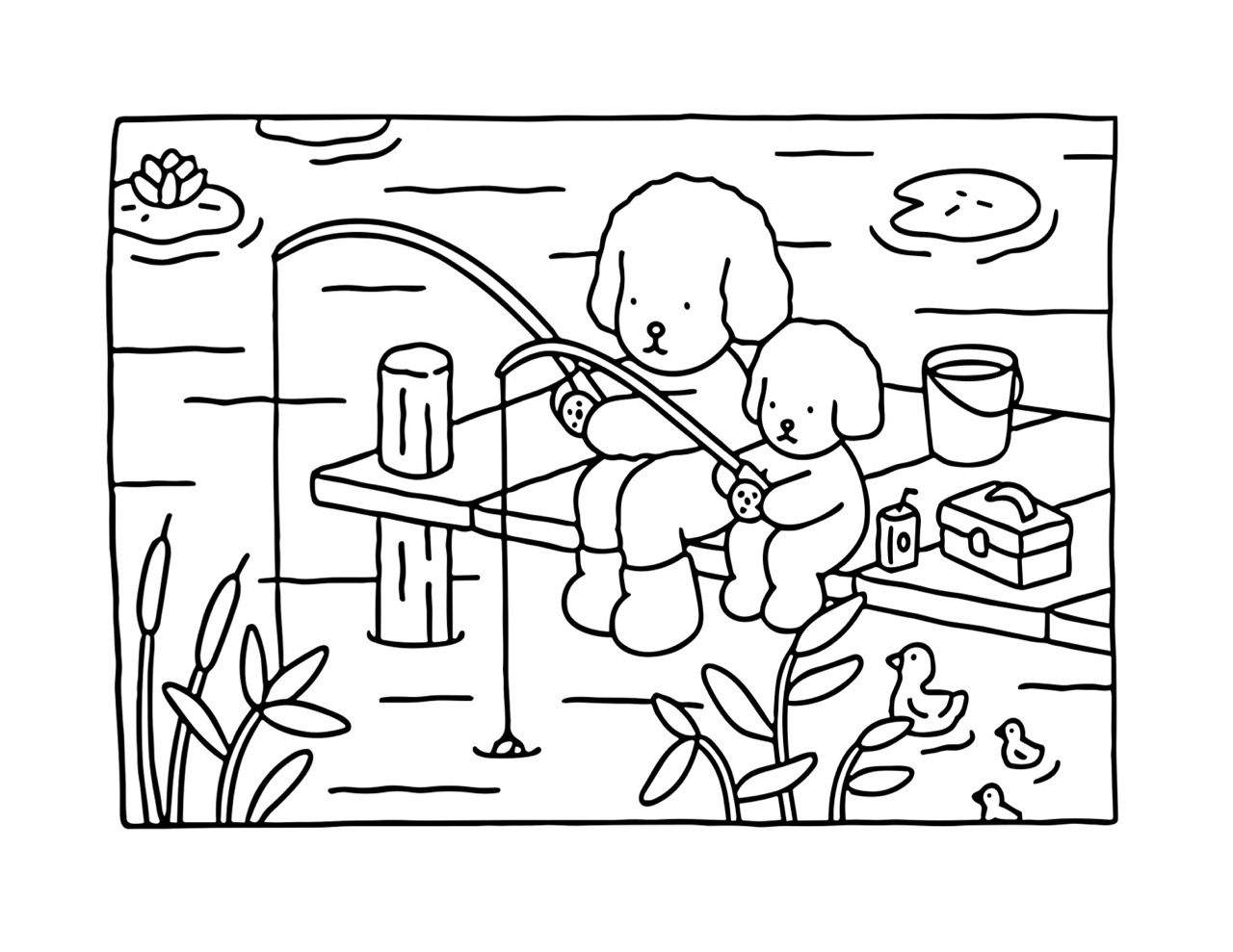 Bobbie Goods pescando com um amigo em um dia ensolarado no lago