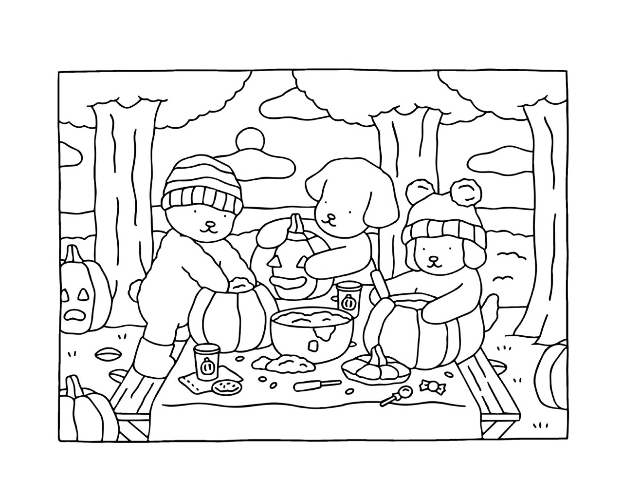 Bobbie Goods esculpindo abóboras no piquenique de Halloween