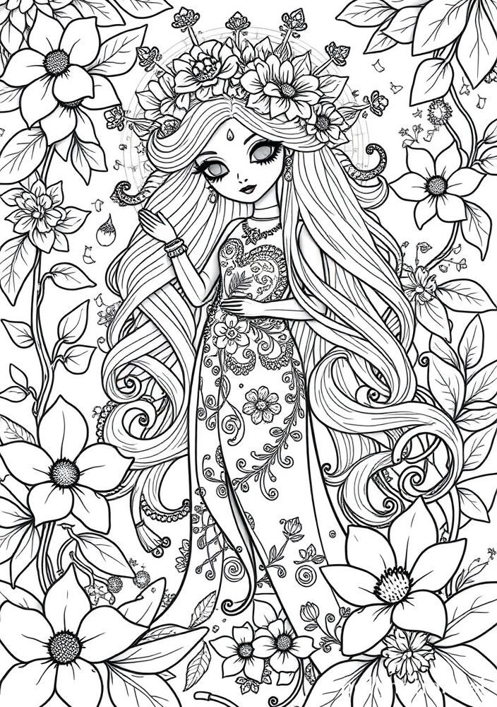 Boneca de Deusa da Natureza para colorir