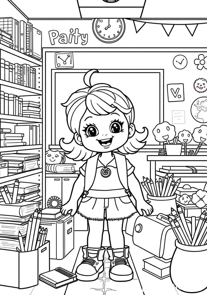 Boneca de Estudante para colorir