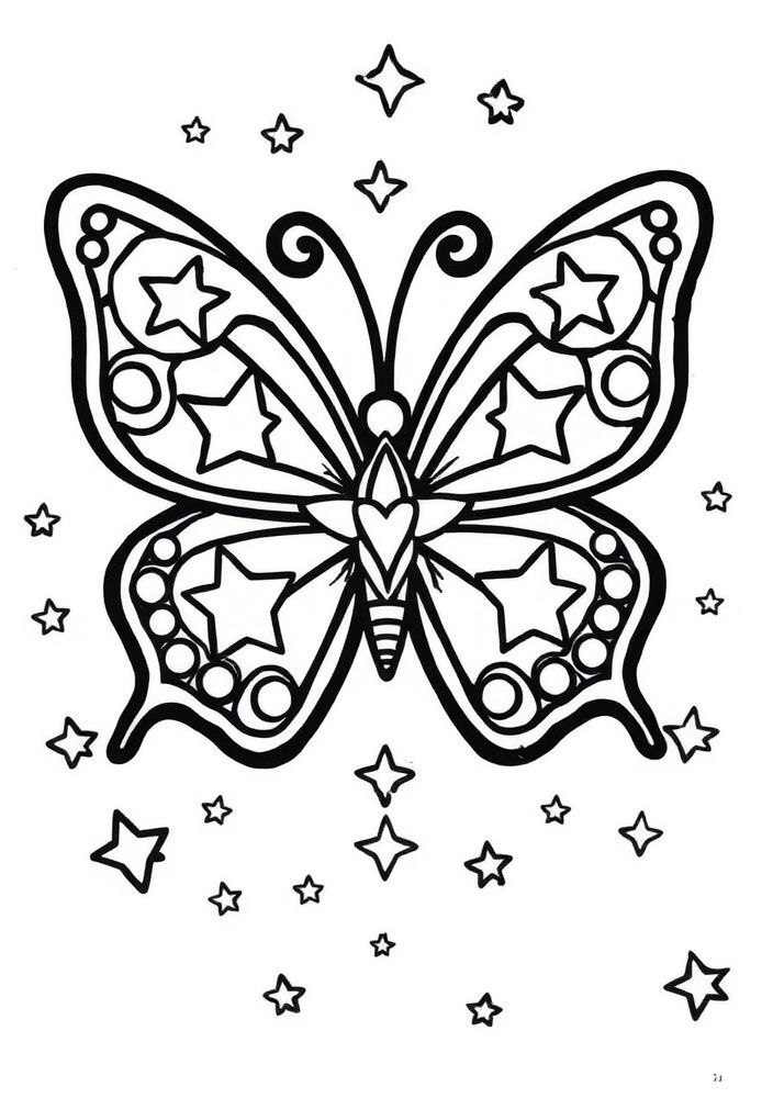 Borboleta com Detalhes de Estrelas para Colorir