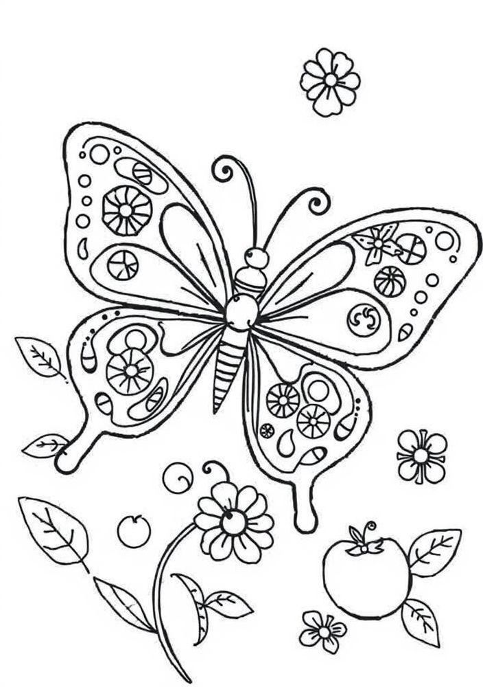 Borboleta com Detalhes de Frutas para Colorir